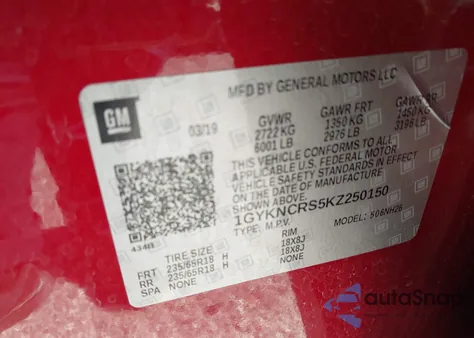 2019 Cadillac Xt5 Luxury из США, поврежденный, VIN 1GYKNCRS5KZ250150